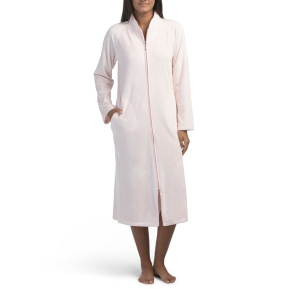 SOFTIES Blush Pink Serenity Shear Mink Mandarin Collar Zip Robe - Picture 1 of 2
